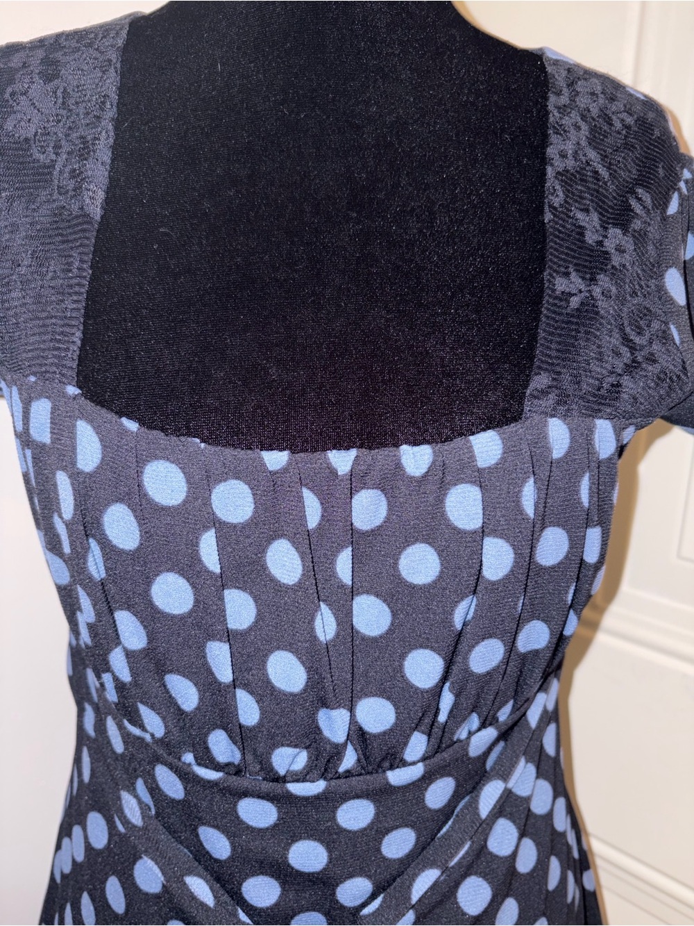 INC International Concepts Black Top with Light Blue Polka Dots and Square Neck - Picture 2 of 12